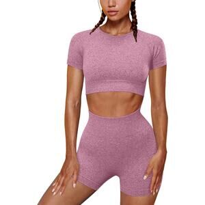 Womens Yoga Activewear Workout 2 piece Outfits Seamless Lot of 2 Small Pink Red